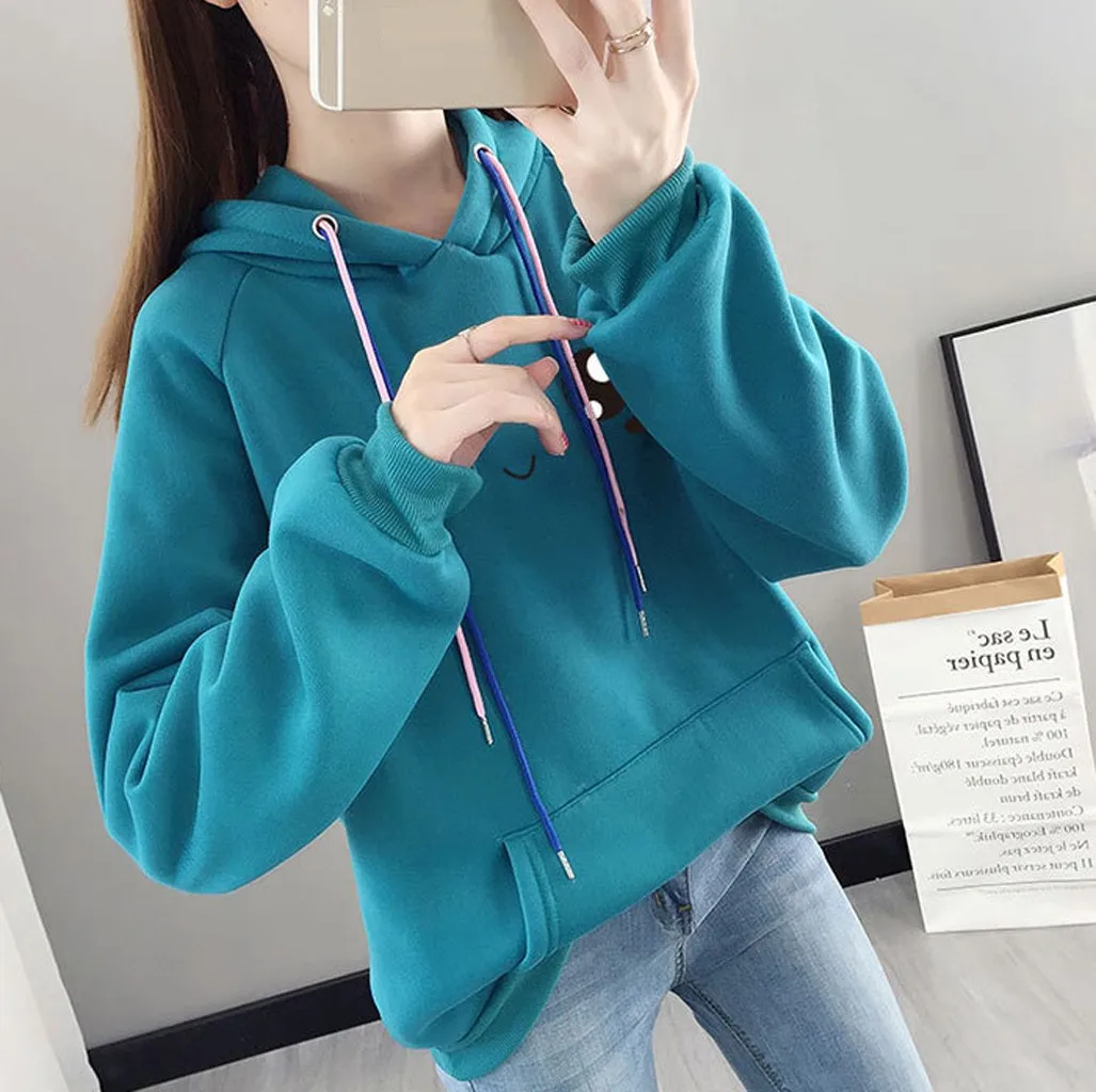 Sky Blue Красивая популярная зимняя женская однотонная толстовка, женские осенние толстовки, топ с капюшоном, худи Harajuku, женская черная толстовка, большие размеры# J31 - Цвет: Sky Blue