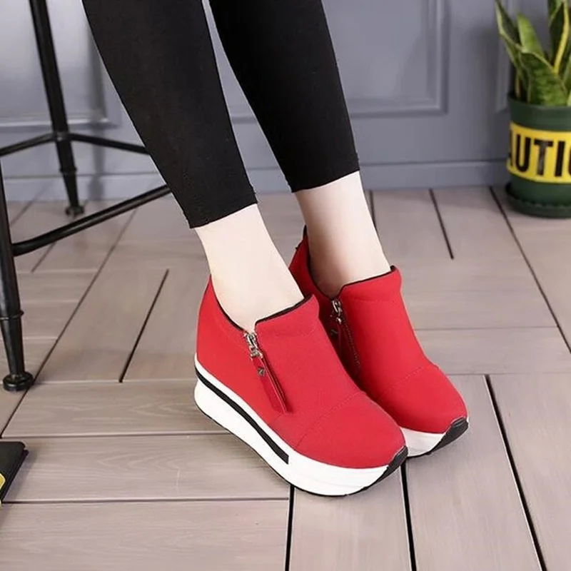 

Кроссовки женские на платформе, повседневные сникерсы на молнии, на липучке, с внутренним усилением, плоская подошва, весна-осень