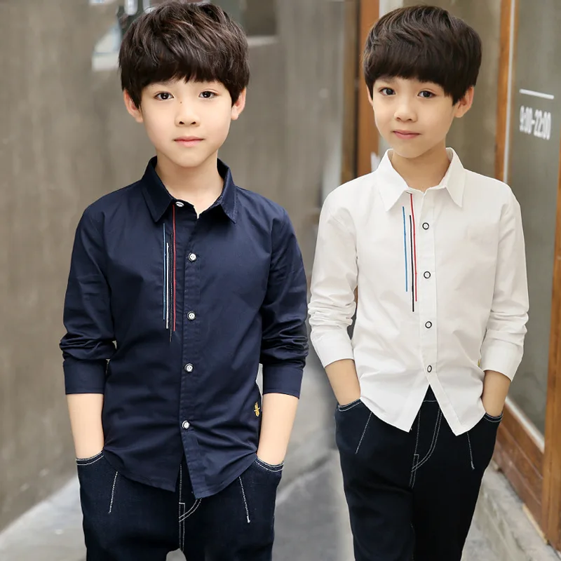 

5 Middle And Large Spring Shirt 7 BOY'S Child 8-Long Sleeve Korean-style 10-12 Boy Solid Color 13 Children Spring And Autumn Shi