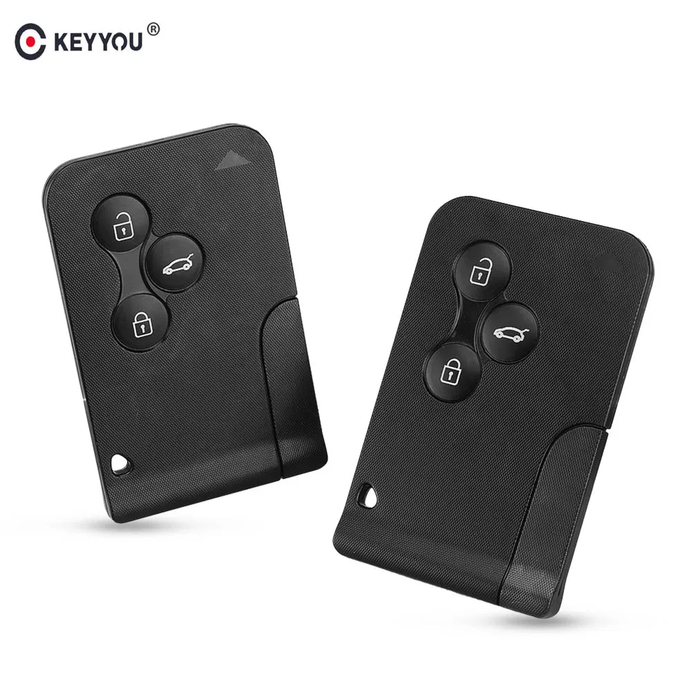 KEYYOU 3 Button Smart Card For Renault Clio Logan Megane 2 3 Koleos Scenic Card Case Black Car Key Fob Shell With Small Key photo