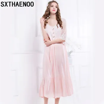 

SXTHAENOO Royal Summer Cotton Vintage Women's Long Nightgowns Half Sleeve Elegant Long Sleep Dress Female Sleepwear Large Size
