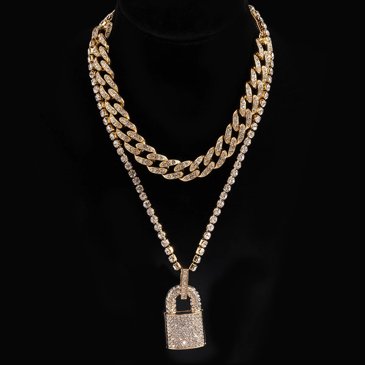 KunJoe 2021 New Hip Hop Bling Lock Pendant Choker Iced Out Shiny Cubic Zircon Necklace For Men Charm Jewelry Fashion Punk China
