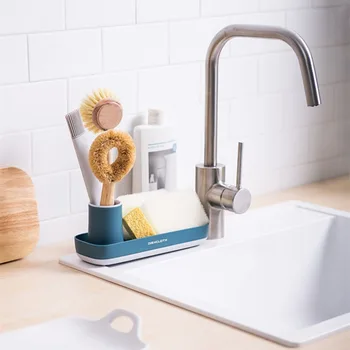 

Plastic Rag Sink Drainer Rack Sponge Brush Holder Organizer Tray with Strainer Bottom Kitchen Accessories
