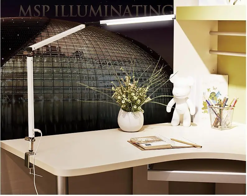 

Remote Control Long Arm Clamp LED Desk Lamp adjustable Brightness/Color temperature Folding Table Lamp for Office Business Read
