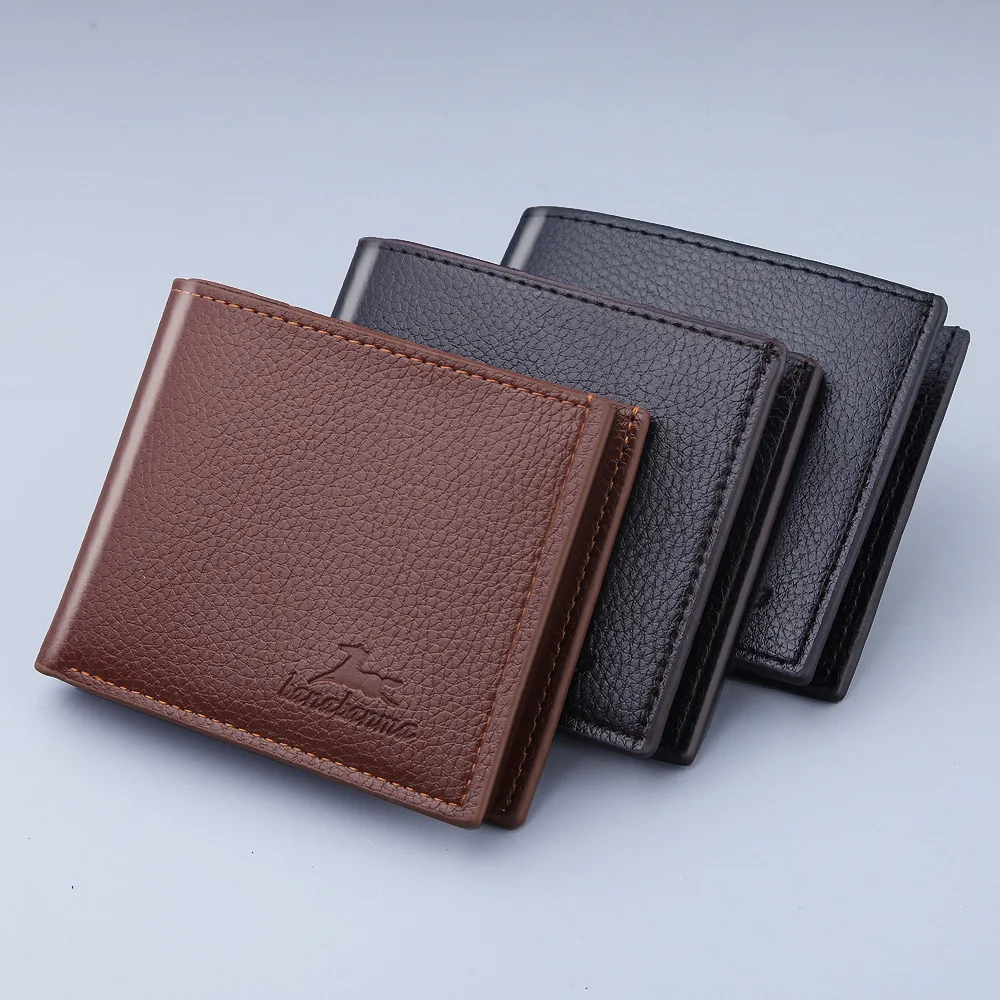 Hot Sale Men's Wallet New Casual Two-fold Short Horizontal Pu Leather Solid Color Male Open Coin Purse Luxury Brand | Багаж и сумки
