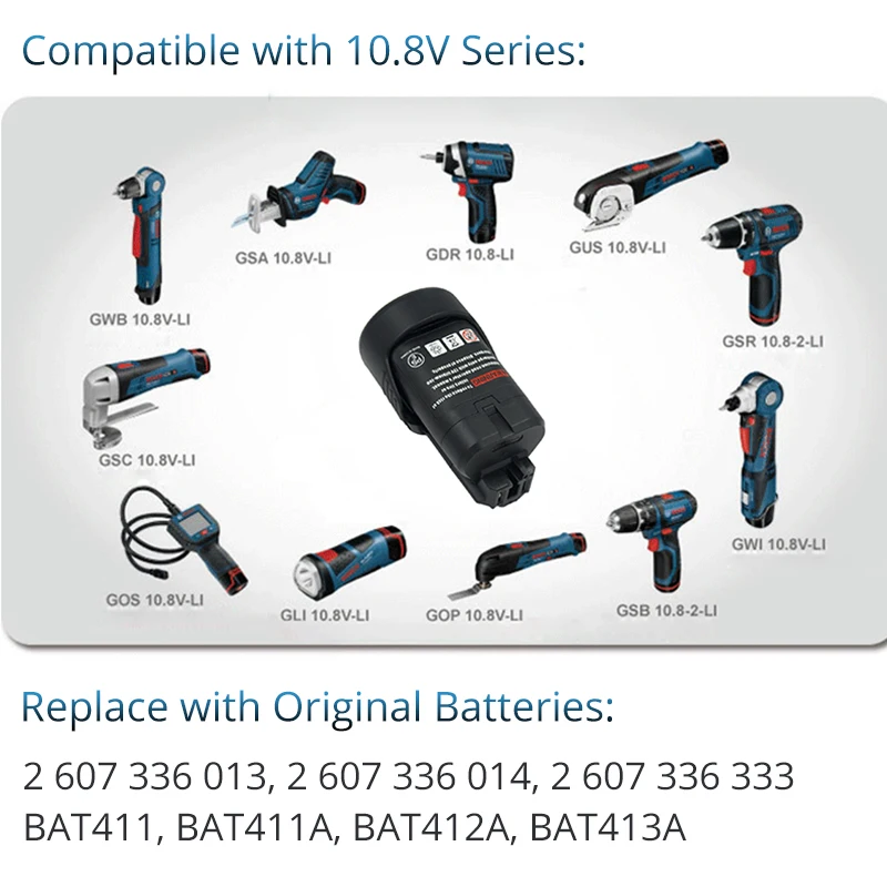 2 шт 10,8 v 2000mAh литий-ионный аккумулятор для электроинструментов Bosch BAT411 BAT412A BAT413A D-70745 GOP 10,8 V, PS20-2, PS40-2 перезаряжаемый