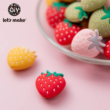 

Let's Make 50pcs BPA Free Baby Teether Strawberry Teething Beads Silicone Beads For Necklace Silicone Teether Toy For Kid
