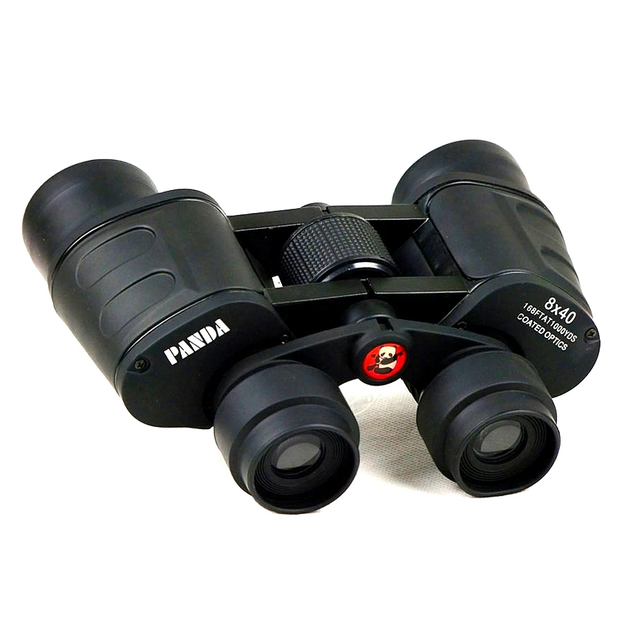 Черный Бинокль Panda 8x40 телескоп мощный telescopio Профессиональный Кемпинг Охота HD синий фильм покрытием оптический Лен Открытый путешествия - Цвет: Черный