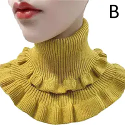 Knitted Fake Collar Scarf Double Layer Women Turtleneck Ruffles Scarf Windproof False Collar Winter Detachable Wrap Warm Ri R9k0