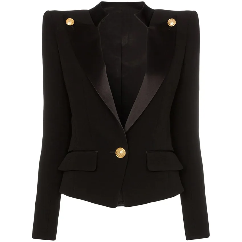 

European Style Brand 2019 Women Jacket Autumn Plus Size S-XXL Clothes Long Sleeve Fashion Button Slim Black Blazer