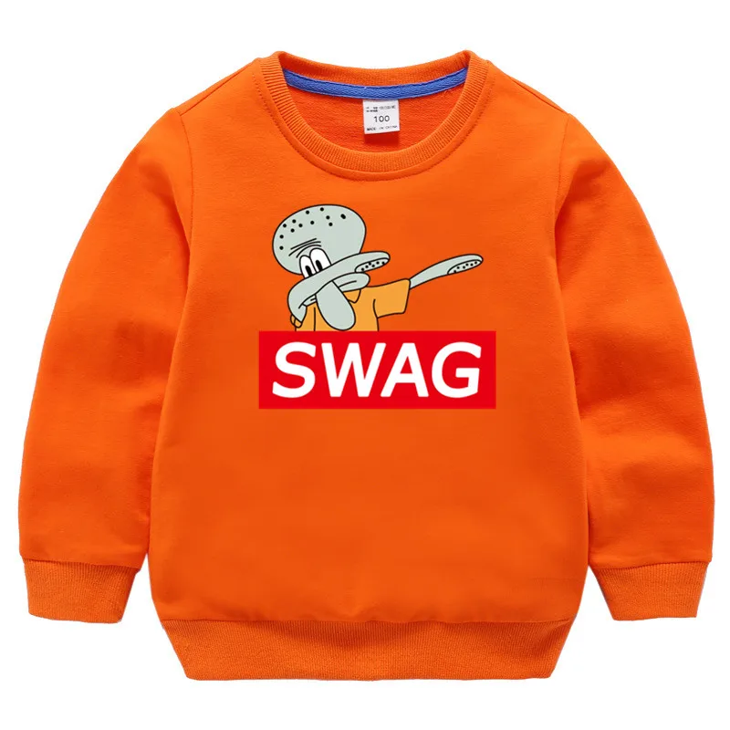 T8-orange Детские хлопковые толстовки с капюшоном в стиле хип-хоп с принтом Swag детский хлопковый пуловер для девочек топы для маленьких мальчиков, Осенняя детская толстовка - Цвет: T8-orange