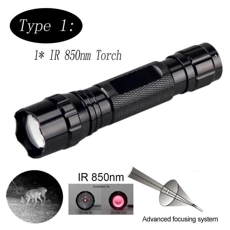 5W IR 850nm Professional Night Vision Hunting Torch Tactical Infrared Radiation Zoomable Outdoor Linterna Waterproof Flashlight - Испускаемый цвет: Package 1