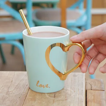 

1Pcs New 370mL Heart Coffee Mug with Lid Spoon 4 Colors High-grade Ceramics Milk Tea Couple Cup Home Office Cup Gifts for Lovers