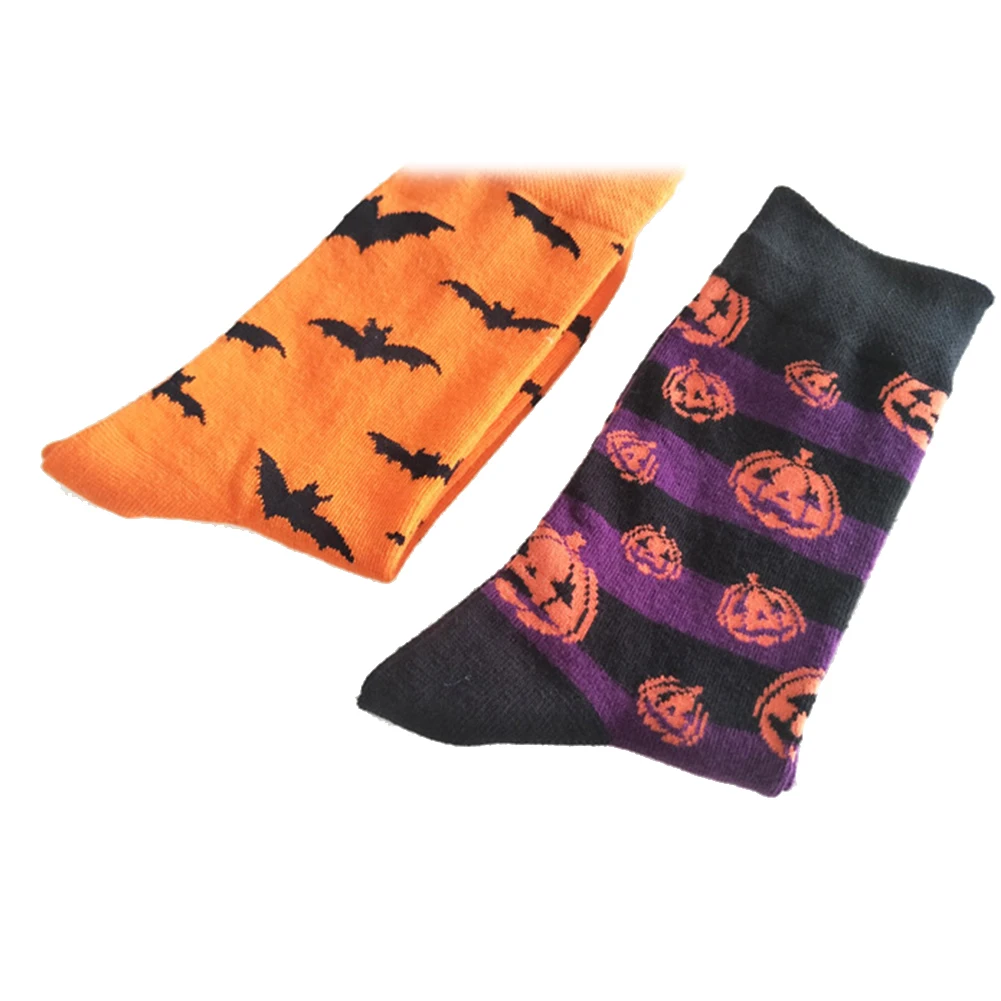 Популярные носки с принтом для Хэллоуина, вечерние мужские носки с принтом тыквы и летучей мыши, дышащий хлопок, до середины колена, носки для лодок/мужские носки/забавные носки/носки
