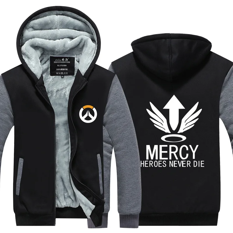 OW Overwatch Mei Mercy Dva флисовая Толстая зимняя куртка на молнии уличная Толстовка Спортивная толстовка с капюшоном костюм для косплея - Цвет: Black and Gray 4