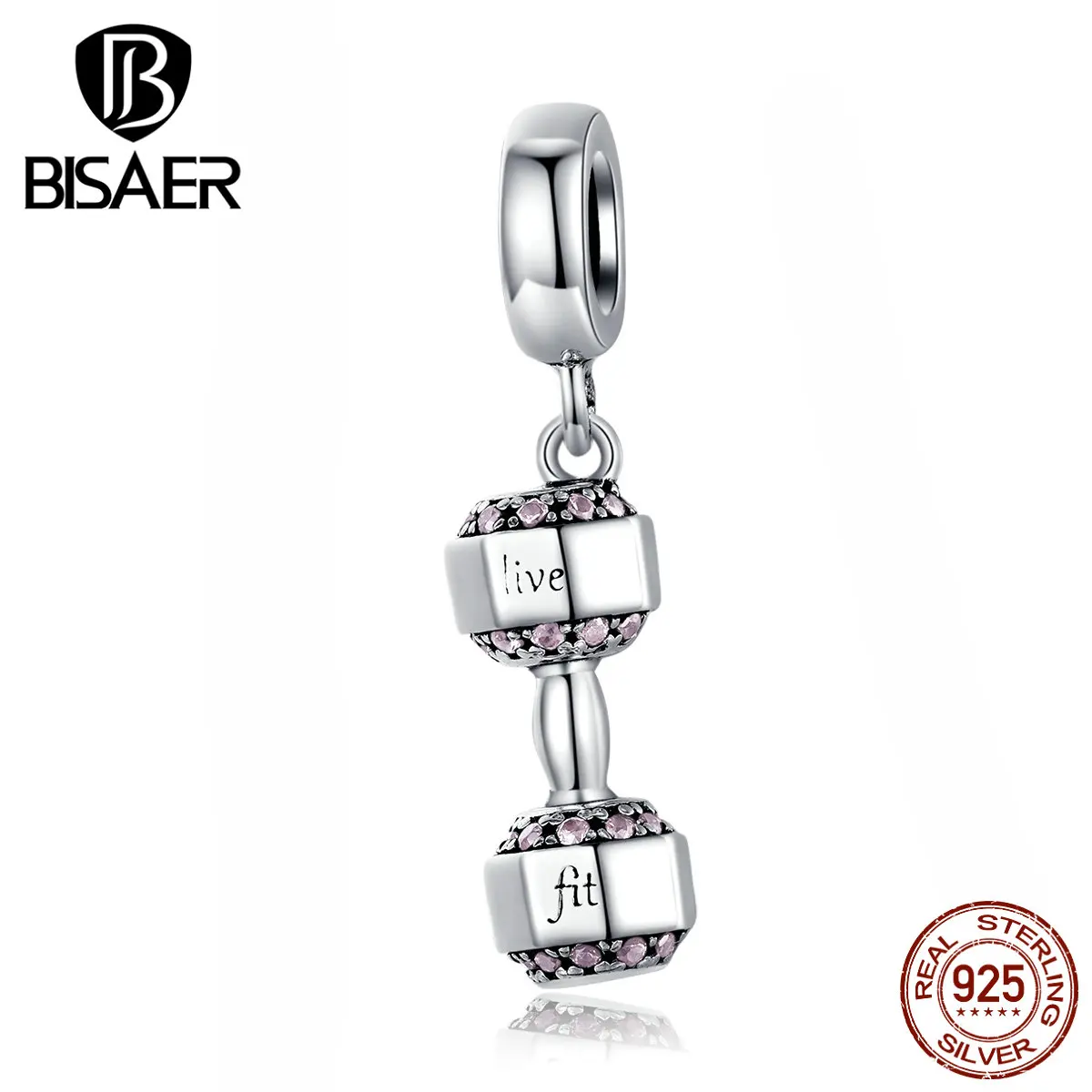 Горячая Распродажа гантели BISAER 925 пробы серебряные гантели спортивные фигурки-Подвески подходят к оригинальному Шарму браслеты серебро 925 ювелирные изделия ECC1340