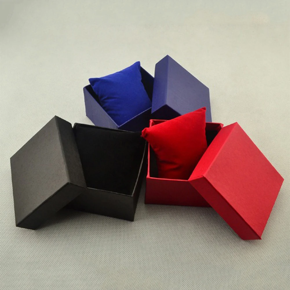 HOT Fashion Square Cardboard Storage Case Watch Bangle Jewelry Gift Box with Pillow Pads 8.8cm x 8.2cm x 5.5cm