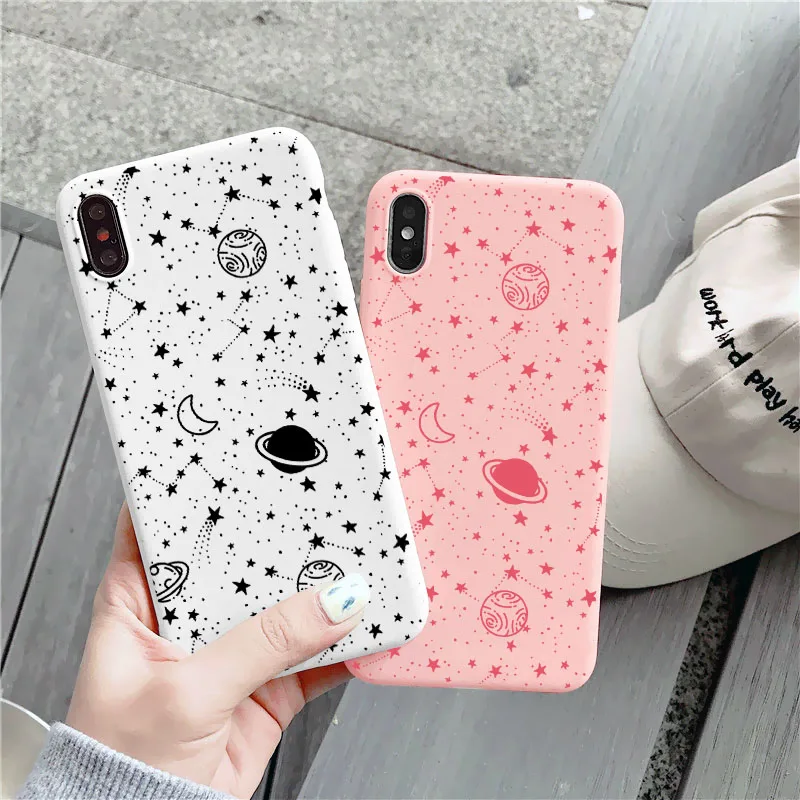 Simple Space Planet Stars Moon Spaceship Phone Case For iPhone 11 12 Pro Max XR X XS Max 6s 7 8 Plus SE2020 mini Soft Matte Case