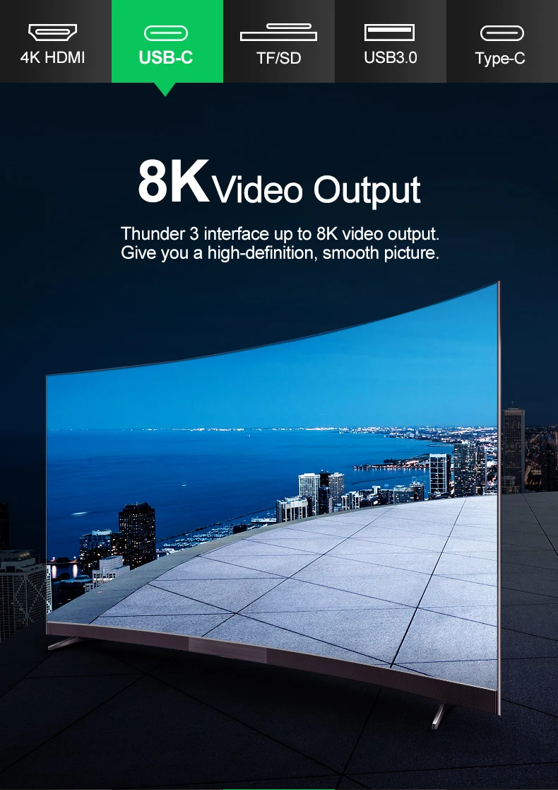 8 в 1 многопортовый USB C концентратор, адаптер типа C с HDMI USB C Thunderbolt3 USB3.0 PD SD TF для Macbook, больше устройств с портом типа C