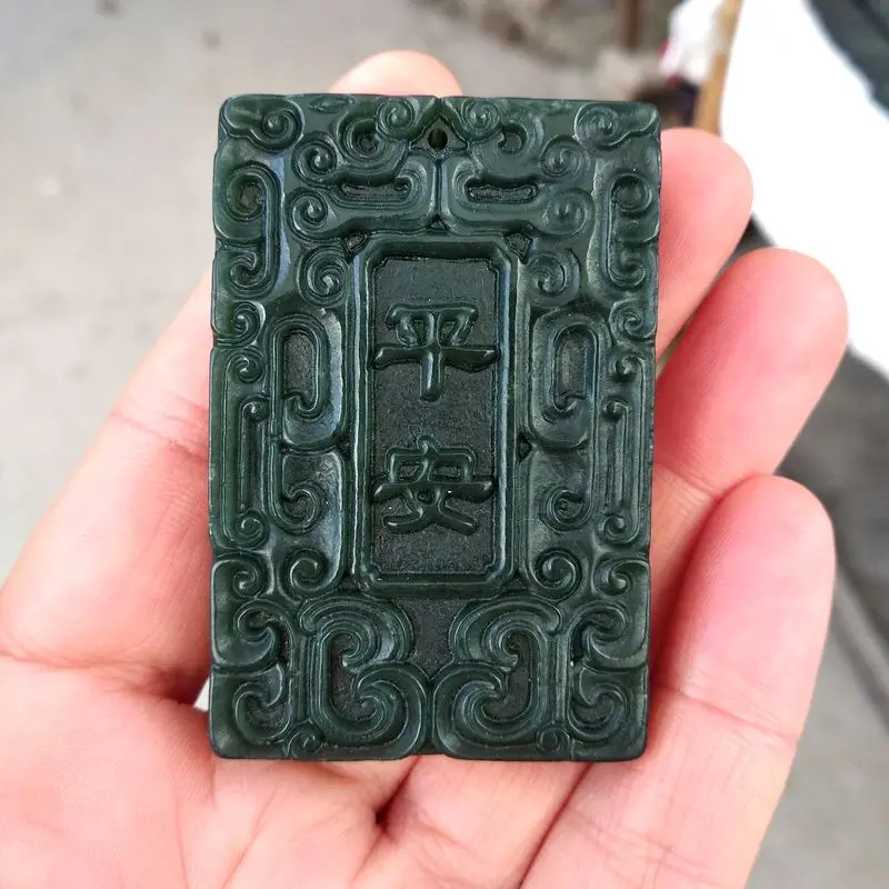 

Двухсторонний тотемный подвеска в древнем стиле, натуральный флакон, зеленый нефритовый амулет, безопасный и звуковой защитный талисман