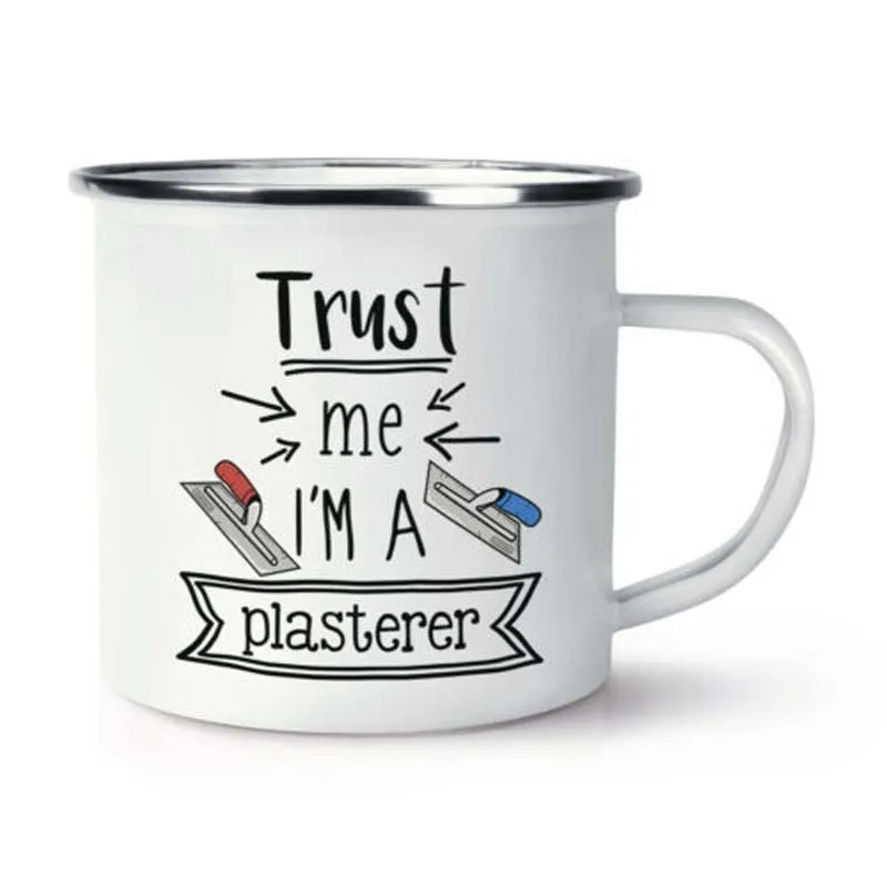 Пользовательское имя из нержавеющей стали походная кофейная кружка Trust Me I'm Shopaholic эмалированная Кружка Чашка на день рождения Рождество на открытом воздухе металлическая глянцевая - Цвет: Оранжевый