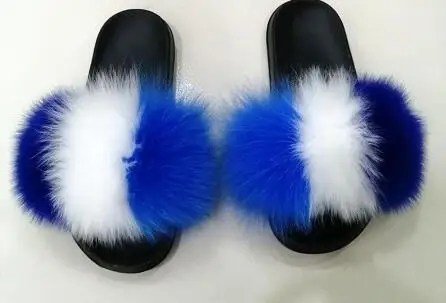 Color matching Женские зимние пушистые тапочки; женские шлепанцы с натуральным лисьим мехом; Домашние пушистые домашние тапочки для девочек; повседневные домашние меховые сандалии унисекс; большие размеры - Цвет: Color matching