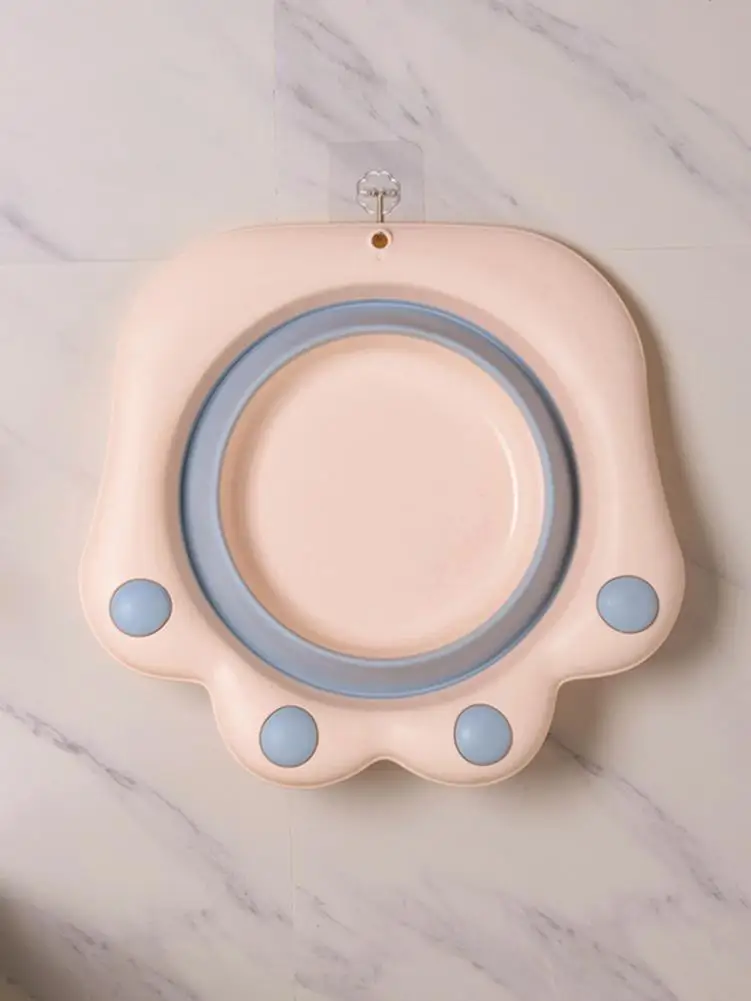 Baby Washbasin Portable Folding Basin Reusable Plastic Pink Children's Washbasin Cartoon Shampoo Bath Face Foot Basin