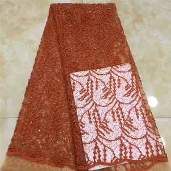 

High Quality French Nigerian Sequins Net Lace,orange 2020 African Tulle Mesh Sequence Lace Fabric For Party Dress 5 Yards/lot