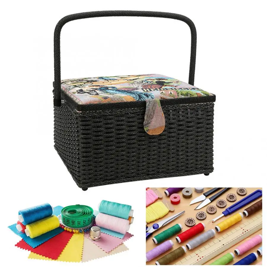 European Style Needlework Box Household Sewing Basket Hand Woven Needle Thread Storage Box Organizer