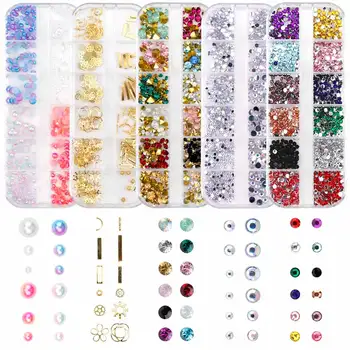 

12 Grids/Box Nail's Decoration 3D Charms Rhinestones For Nails Mixed Colors Nail Gems Rhinestones Nail Art Accessories Manicure