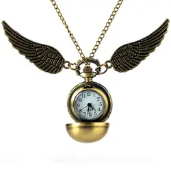 Антикварные Золотые Крылья Ангела кварцевые карманные часы очаровательные винтажные мужские женские часы Snitch кулон ожерелья часы с
