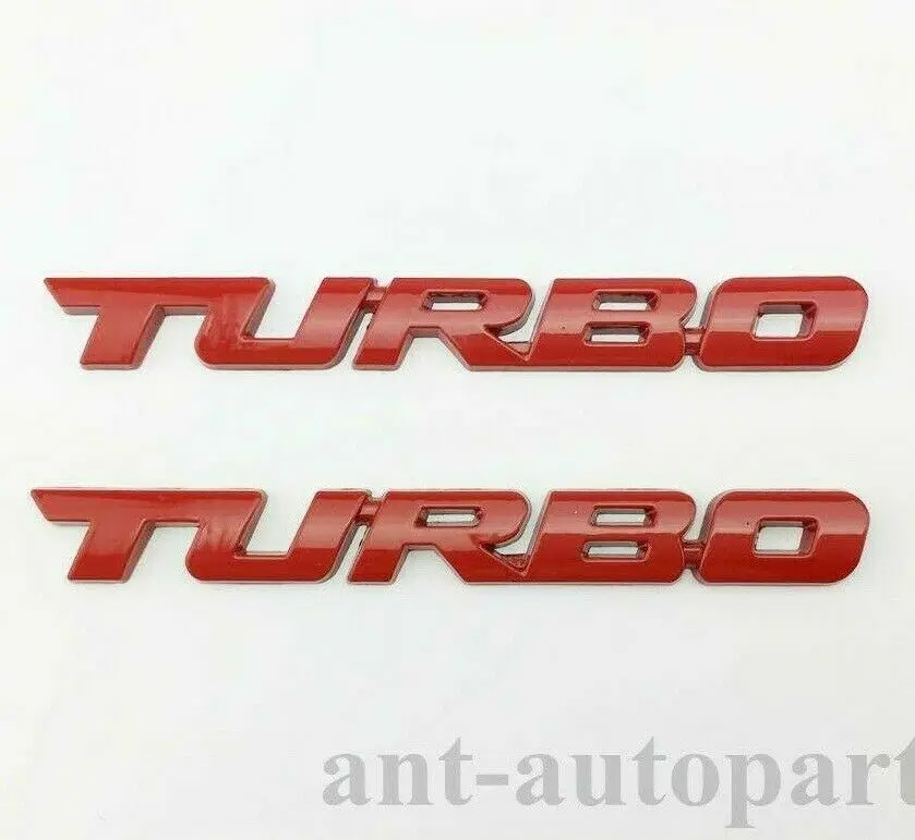 

2x Red Car Turbo Alloy Metal Auto Trunk Tailgate Sticker Badges Emblems Decals