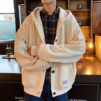 

2019 NEW Men's coat plus velvet padded hooded clothing men's casual fall/winter coat windbreaker streetwear hoodie harajuku