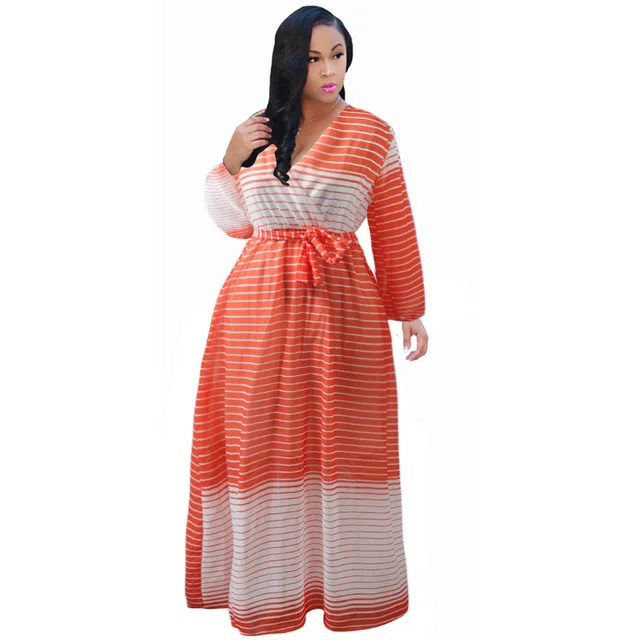 2021 Chiffon Long Sleeve Cross V-Neck Maxi Dress Bohemia Dress Full Plus Size Celebrity/Graduation/Dinner Dress Beach Sundress D2247 Orange White