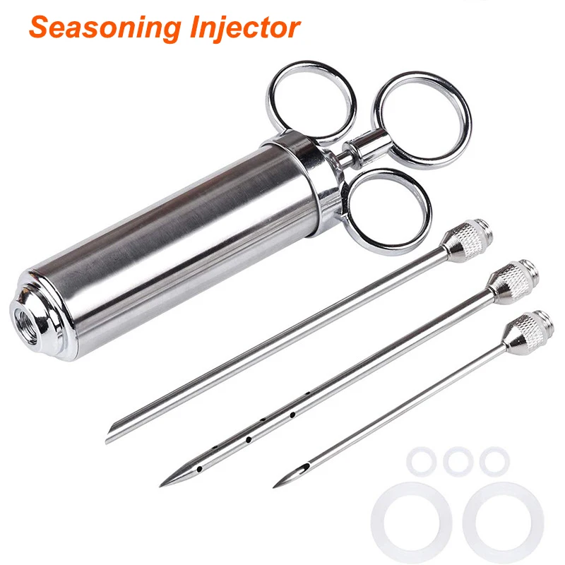 Stainless Steel Seasoning Injector 2 OZ Meat Injector BBQ Meat Syringes with 3 Marinade Injector Needles for BBQ Meat Smoker