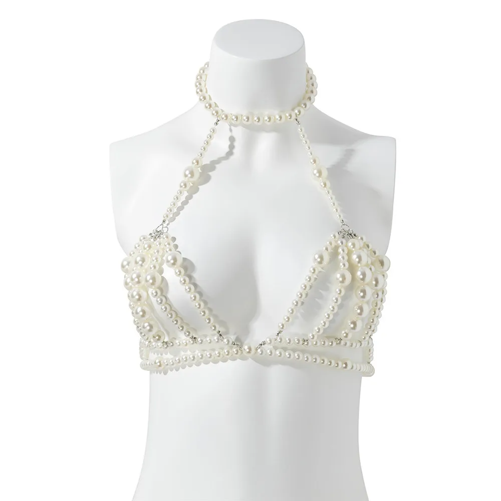 Cosysail Sexy Imitation Pearl Bra Bralette Body Chain for Female