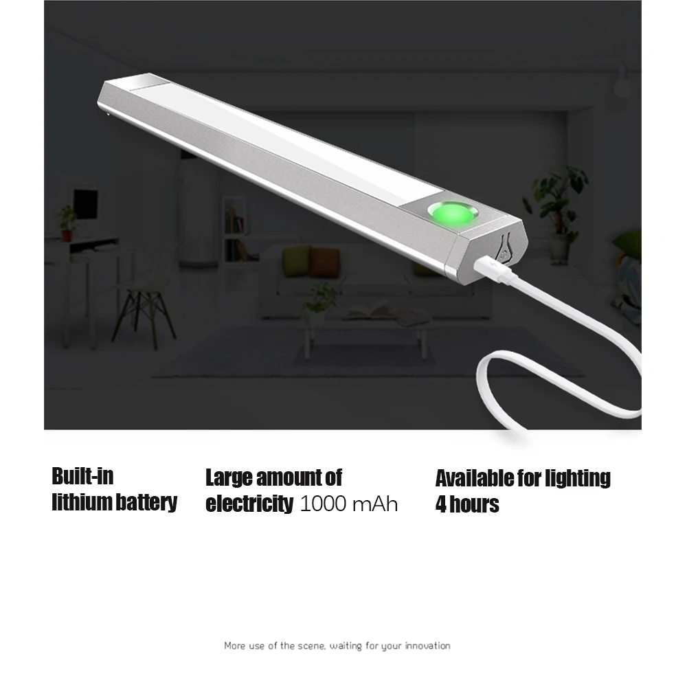 LED Human Body Infrared Sensor Light Supports USB Charging, 3 Modes Switch High Power 1000 mhA for Cabinet / Wardrobe / Porch
