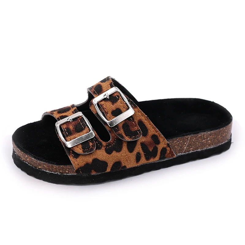A-Leopard Новые детские тапочки летние пляжные детские пробковые сандалии шикарные Блестки для семьи обувь Леопард босиком на плоской подошве для девочки Тапочки - Цвет: A-Leopard