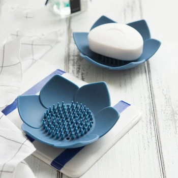 

Flexible Silicone Plates Soap Holder Soap Saver Bathroom Gadgets Lotus Flower Shower Bath Tray Soap Box Soap Dish Storage Drain