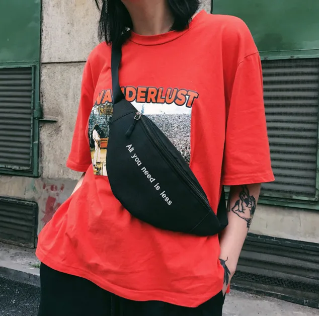 2019 Women Korean Style Fanny Pack Waist Bag Hip Hop Letter Print Fanny Pack Waist Bag Travel Waist Bag Women Men Waist Packs