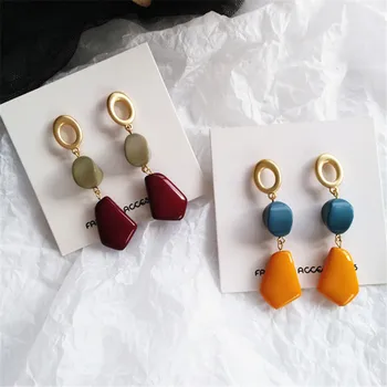 

Fashion long Acrylic colours stud earrings contracted Vintage irregular geometry tassel fine earrings for women jewelry