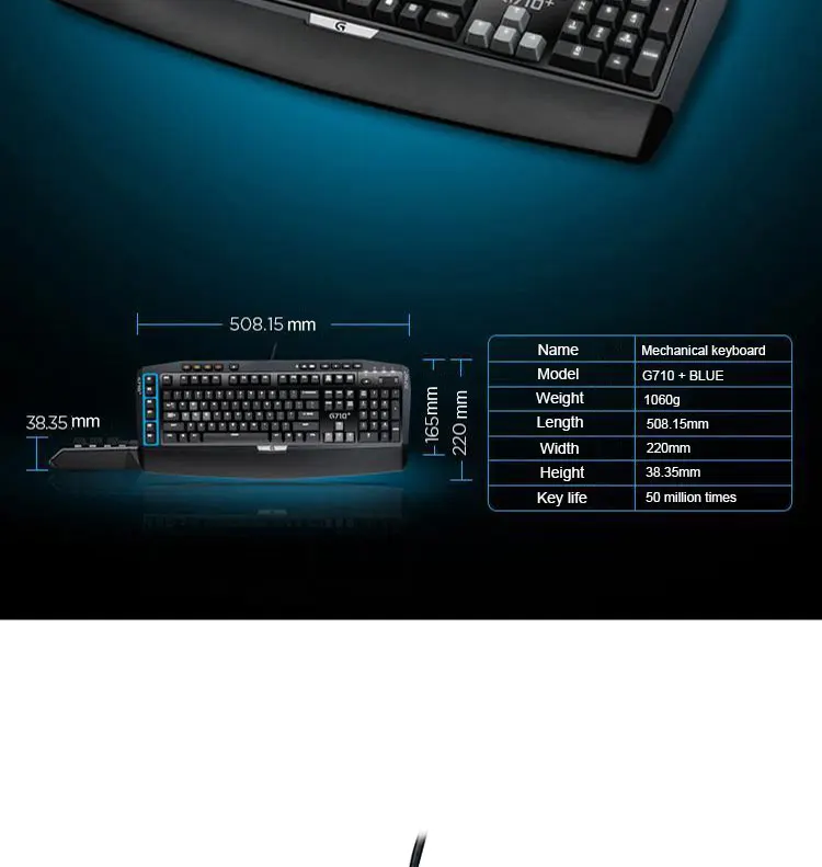 Logitech G710+ синяя Проводная игровая механическая клавиатура со светодиодной подсветкой Эргономичный программируемый Keybord