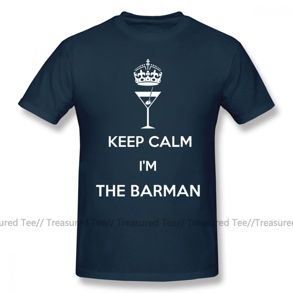 Футболка с барменом KEEP CALM I M THE Barman, футболка большого размера, уличная футболка, 100 хлопок, короткий рукав, Забавный принт, Мужская футболка - Цвет: Navy Blue