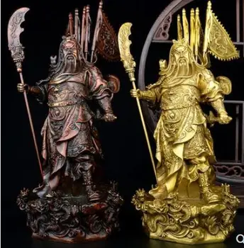 

90cm /70cm/53cm/49cm/38cm/25cm Chinese Bronze Stand 9 Dragon Head Warrior God GuanGong GuanYu banner Statue