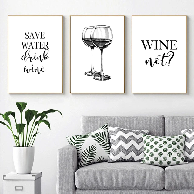 Wine Wall Picture Wine Glass Canvas Painting Black White Funny ...