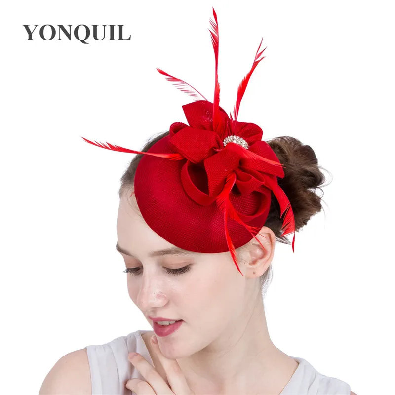 

Ladies Fancy Feather Red Chic Fascinator Hat Imitation Sinamay Millinery Wedding Millinery Headband Church Headpiece New Design