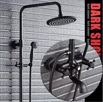 

Wholesale Black Oil Rubbed Solid brass wall mounted bathroom shower faucet with handheld showers Faucet 3-functions Mixer Valve