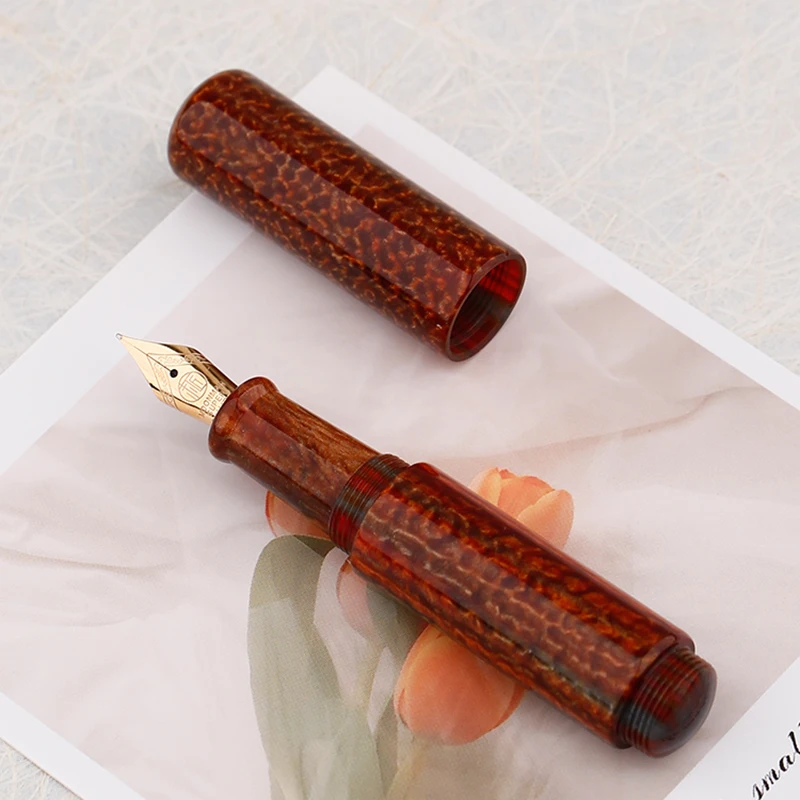 MAJOHN Wancai Resin Mini Brown Fountain Pen Iridium EF/F Nib Portable Palm Short Travel Ink Pen Fashion Writing Office Gift Set