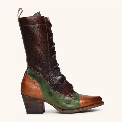 Dropship Lace-up Genuine Leather High Boots For Women Pointed Toe Spring Autumn Ladies Shoes Woman Matching Bohemia Booties