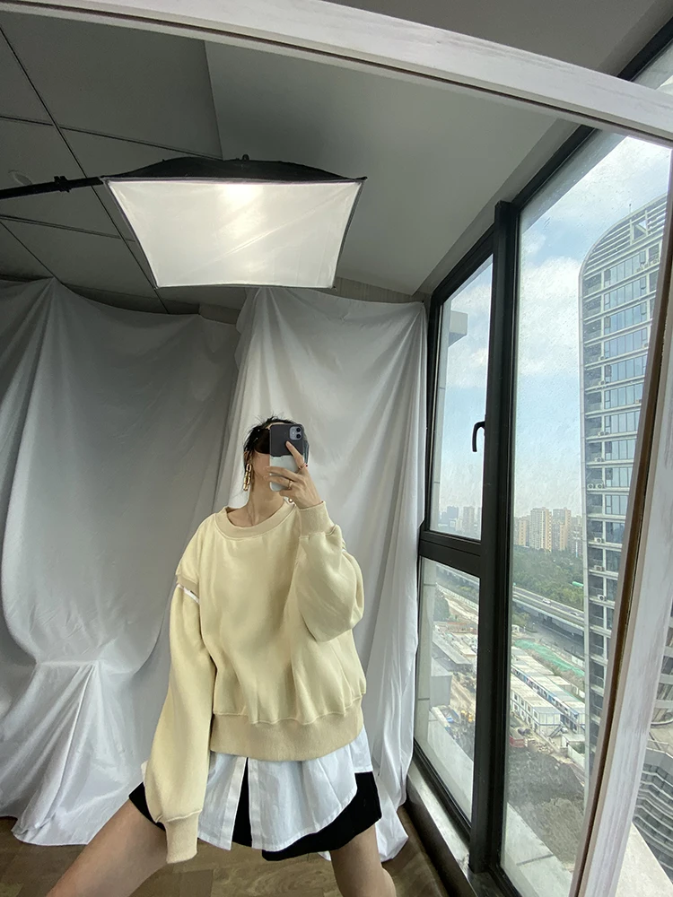 WHITNEY WANG весна осень мода уличная цветная контрастная рубашка Лоскутная большая толстовка женские толстовки пуловер
